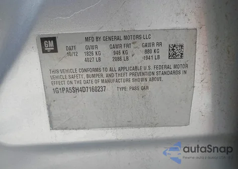 2013 Chevrolet Cruze Ls Auto from USA, damaged, VIN 1G1PA5SH4D7160237